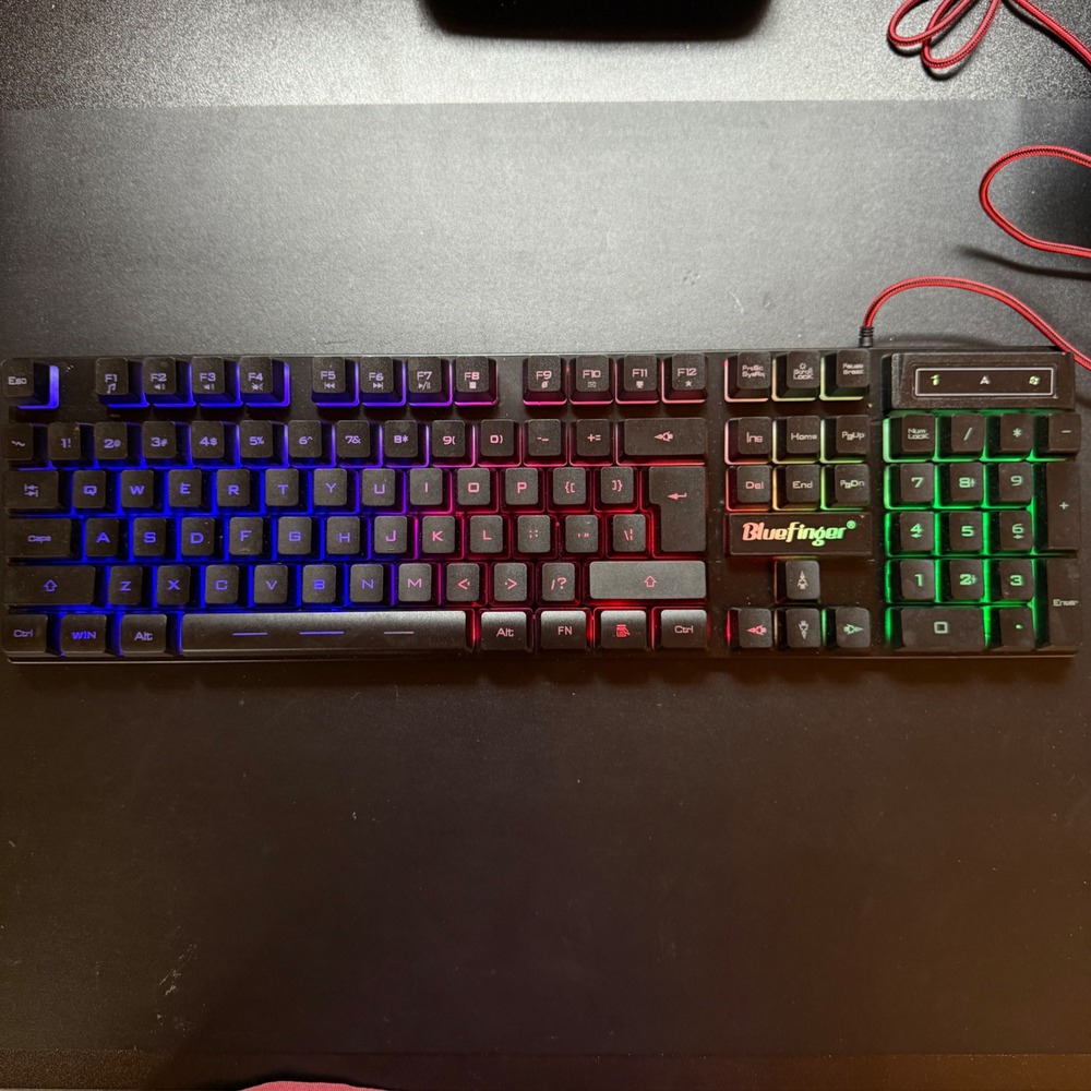 BlueFinger RGB Backlit Wired Gaming Keyboard Black Braided USB‎ Cable Multimedia